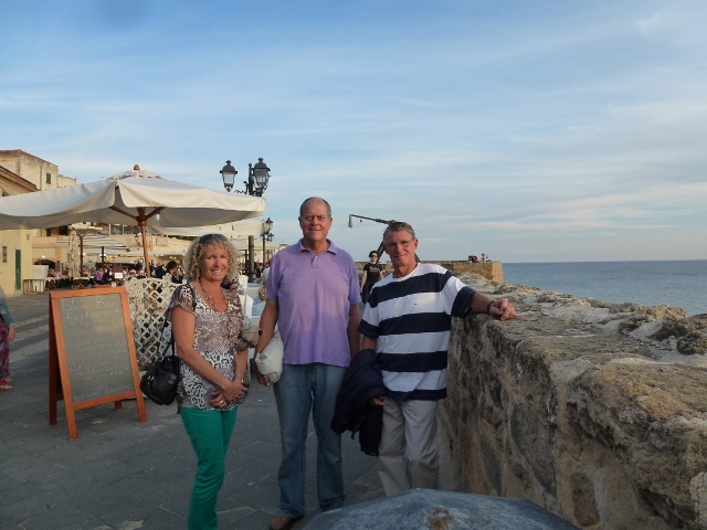 Sue, James & Donald on the rampart overlooking Alghero Harbour