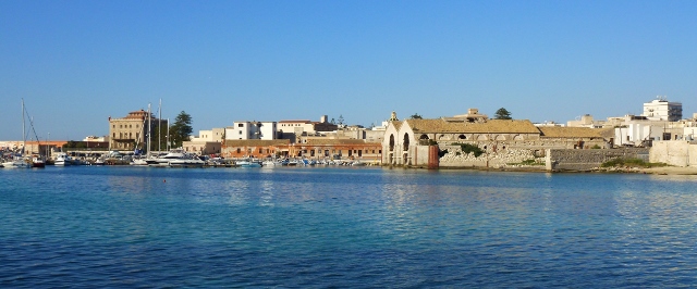 View of the tuna cannery & township of Favignana