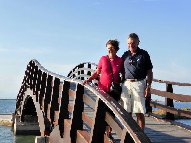 Sandy and Ric on the bridge at Lefkas