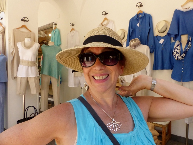 Barbara and the perfect hat. Also great shopping in Capri.